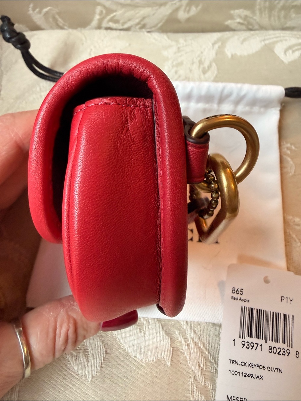 Coach Red Leather Mini Turnlock Pouch with Gold Carabiner - Picture 9 of 12